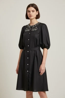 Vestido de cóctel Matthew Williamson LBD adornado con perlas y lentejuelas talla 10 Foto 1 de 4