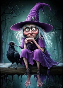 Halloween Diamond Art Kits für Erwachsene, DIY Diamond Painting alte Hexe, rund voll - Bild 1 von 8