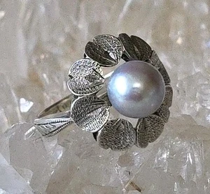 Vintage Jugendstil Ring echt blau Perle Blume Sterlingsilber Größe 5 - Bild 1 von 7