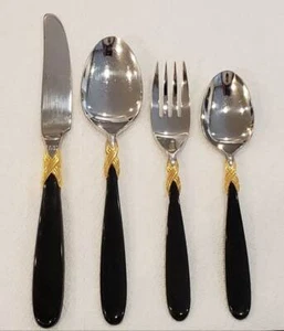 CUCHILLO RETRONEU 18/8 JAPÓN ÓNIX ORO INOXIDABLE CUCHARA ENSALADA TENEDOR CUCHARA CUCHARA CUCHARADITA - Imagen 1 de 4