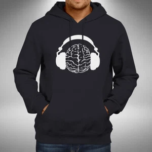 Brain Headphones Adult Hoodie Funny Dj Music Lover House Dance - Picture 1 of 4