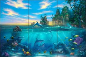 Ceramic Tile Mural Backsplash Miller Tropical Seascape Dolphin Fish Art DMA2016 - Imagen 1 de 5