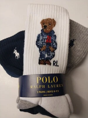Calcetines cortos de mezclilla OSO POLO Ralph Lauren talla 8-9,5 Big Boys blancos azul marino gris 3 pr. Foto 1 de 4