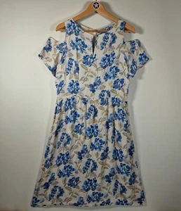 Cath kidston Dress Size 14 Cold Shoulder Floral Blue And White Rayon Long - Picture 1 of 6