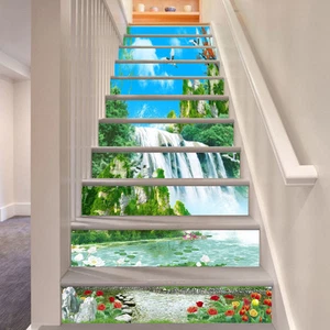3D Waterfall 255 Stair Risers Decoration Photo Mural Vinyl Decal Wallpaper UK - Picture 1 of 5