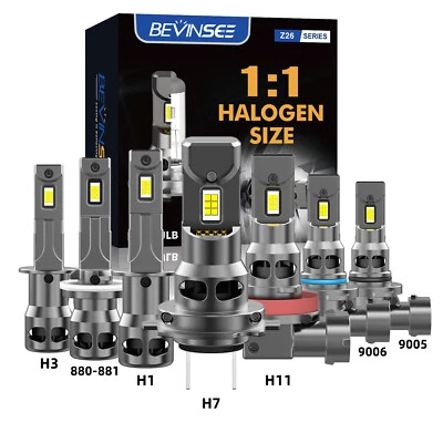Bevinsee H1 H3 H7 H11 9005 9006 881 880 LED Headlight Bulbs 6000K White Canbus - Image 1 of 4