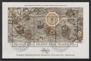 Hoja en miniatura de día con sello de Islandia 1989 usada - mapas antiguos, envíos. - Imagen 1 de 1