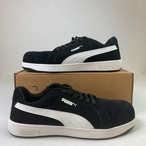 PUMA Mens Iconic Suede Low Trainers Black White Lace-Up Safety Sneakers Sz 10M - Picture 1 of 10