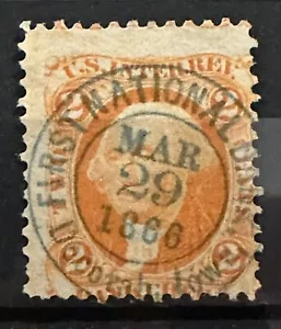 March 29, 1866 Round Hand Stamped Cancel - US Revenue Stamp, First National Bank - Picture 1 of 1