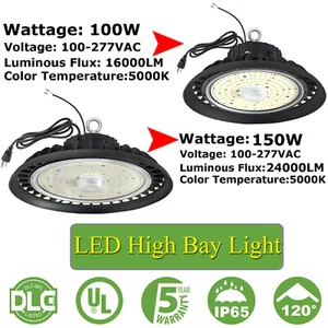 150W 24000LM LED High Bay Shop Light, 100W 13000LM UFO Bay Lights for Commerical - Picture 1 of 19