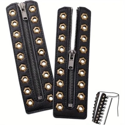 Bota con cordones de cuero de vaca 2 piezas Inserciones con cremallera Cordones para zapatos sin cordones Foto 1 de 4