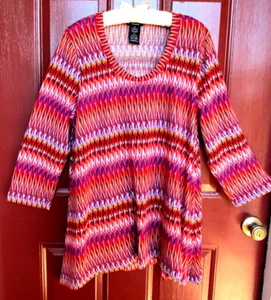 Premise Tunic Top XL Bright Pink Orange Purple Polyester Scoop Neck EUC - Picture 1 of 5