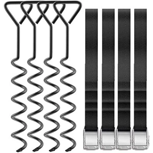 Heavy Duty Trampoline Stakes High Wind Corkscrew Ground Anchors with Belt Straps - Picture 1 of 5