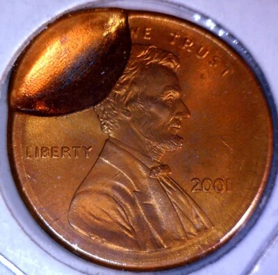 2001 ERROR INDENT + BROAD STRUCK Lincoln Cent NICE BU + RED Coin  NR - Image 1 of 4