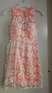 New Girls Orange Peach & Cream Lace Shift Dress Childrens Size XS - Picture 1 of 11