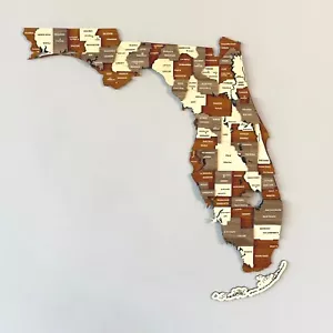 3D Wooden Florida State Map Wall Art Miami Travel Map USA Home Office Decor Gift - Bild 1 von 10