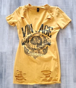 Windsor Biker Tee Yellow Cut Up Tie Front Shirt Women's Medium Vintage logo - Picture 1 of 9