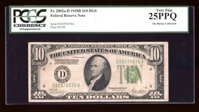 DBR 1928-B $10 DGS FRN Cleveland Fr. 2002a-D PCGS 25 PPQ Serial D22870076A - Image 1 of 2