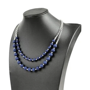 Collana Liz Claiborne blu navy opaco perline tono argento doppia fila - Foto 1 di 3