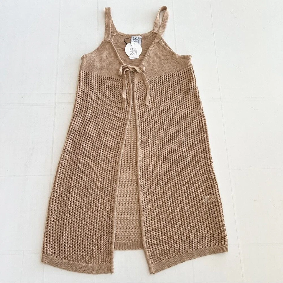 New FCT FULL CIRCLE TRENDS Tan Open Front Knitted Swim Cover-Up Women's - Image 1 of 4