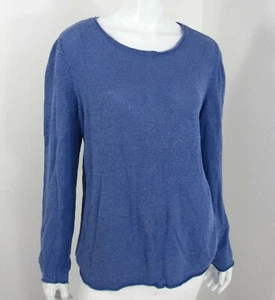 CHICO'S LONG SLEEVE SWEATER SIZE 2 SOLID BLUE LINEN BLEND - Picture 1 of 8