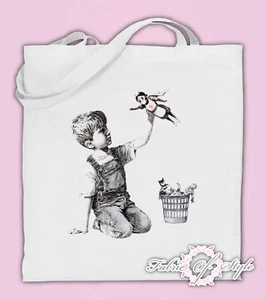 Large Tote Bag Banksy Superhero Social Distance Quarantine Nurse Cotton White - Picture 1 of 1