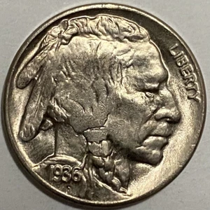 Uncirculated 1936-D Denver Mint Buffalo Nickel - Foto 1 di 4