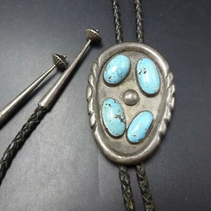 Vintage Heavy Gauge Sterling Silver ROBIN'S EGG BLUE TURQUOISE BOLO Tie - Picture 1 of 12