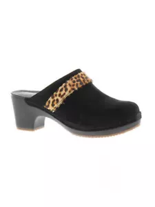 BNWT CROCS Sarah Black SUEDE Leather/ Leopard Clogs Memory Foam Comfort $75 7 - Picture 1 of 11