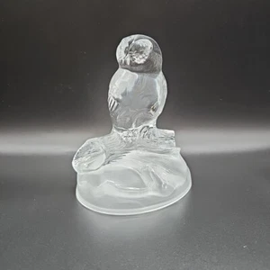 VINTAGE CLEAR AND FROSTED GLASS PAPERWEIGHT OWL ORNAMENT - Picture 1 of 9