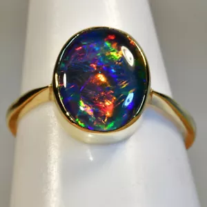Hermoso anillo de oro amarillo de 18k genuino de ópalo australiano (17325) - Imagen 1 de 5