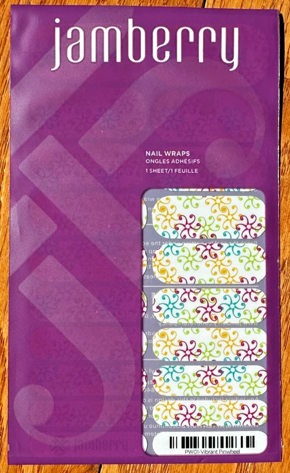 Envolturas de uñas Jamberry hoja completa PW01 molinete vibrante - blanco, amarillo, rosa, azul Foto 1 de 1