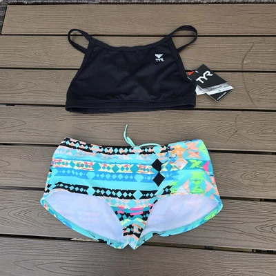 TYR Mujeres Durafast Negro Diamondfit Entrenamiento Top Azteca Boyshort Talla S Nueva Muestra  Foto 1 de 3