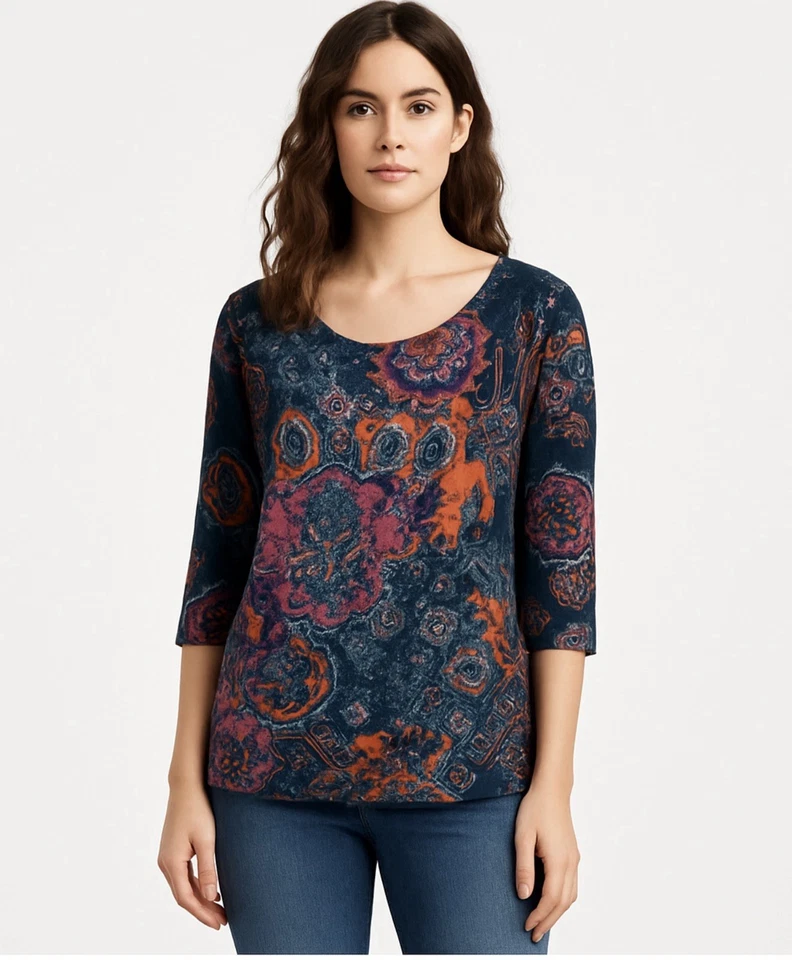 Jones New York Signature Womens Top XL Multicolor Paisley 3/4 Sleeve Boho - Image 1 of 4