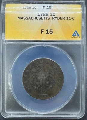 1788 MASSACHUSETTS CENT RYDER 11-C VARIETY ANACS F15 09EBC25 - Image 1 of 4