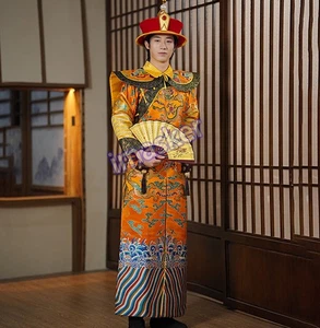 Vestido formal chino bordado túnica dragón capa sombrero conjunto dinastía Qing emperadores - Imagen 1 de 6