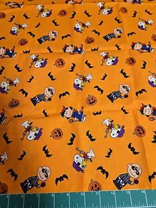 1/2 Yard Halloween Peanuts Snoopy Woodstock Charlie Brown Cotton Fabric Bats - Picture 1 of 6