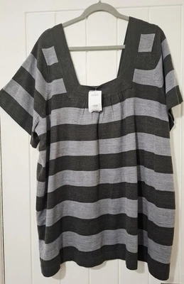 LADIES EVANS GREY STRIPED THIN KNIT PUULOVER TOP SIZE 26/28 NWT'S - Image 1 of 4