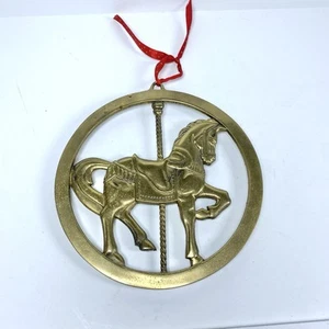 Vintage Brass Carousel Horse Wall Hanging Round Trivet Gold Nursery - Picture 1 of 4