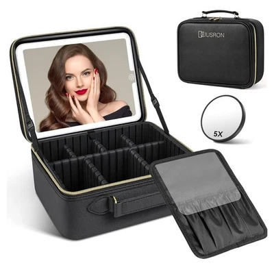 Bolsa organizadora de cosméticos de maquillaje de viaje con espejo iluminado 3 colores estuche de tren Foto 1 de 4