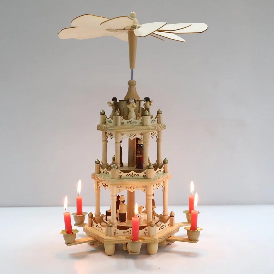 Christmas Wooden Windmill Pyramid 18 Inch -3 Tier Candle Carousel with Hand-P... Foto 1 de 4