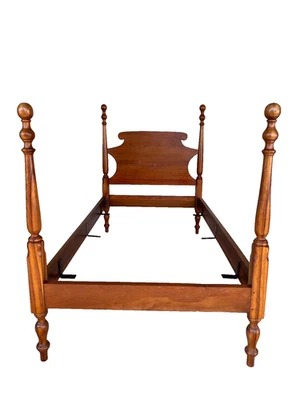 ANTIQUE SOLID CHERRY SINGLE CANNONBALL STYLE POSTER BED FRAME - Image 1 of 4