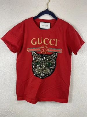 Camiseta Gucci Cabeza de Gato Logo Lentejuelas Gráfico Talla 140 Juvenil (9/10) Foto 1 de 4
