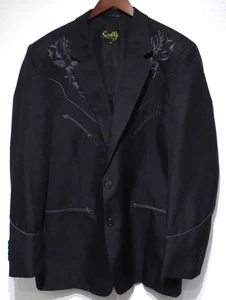 Scully BLACK WESTERN Blazer Men's size 42 Embroidered Sport Coat Polyester - Picture 1 of 13