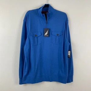 Nautica 1/4 Zip Pullover Sweater Mens Large Blue Pockets Mock Neck - Picture 1 of 11