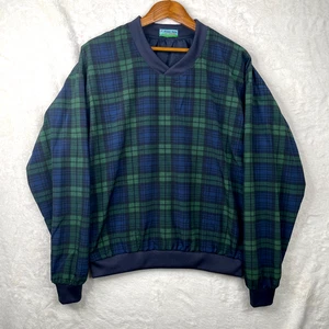 VTG Golf Windbreaker Jacket Mens XL Blue Blackwatch Plaid 90s Pullover - Picture 1 of 12