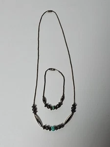 Vintage Southwestern Bracelet & Necklace Set Turquoise Silver Tone Screw On - Picture 1 of 5