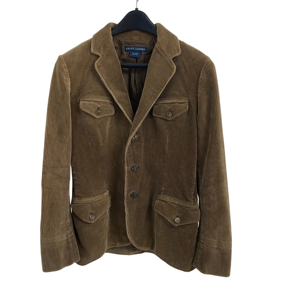 Vintage Ralph Lauren Blue Label Corduroy Button Up Blazer Jacket Brown Womens 4 - Image 1 of 4