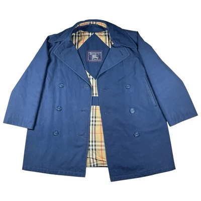 Vintage Burberry Navy Blue Double Breasted Nova Check Peacoat Mens Sz XS - Image 1 of 4