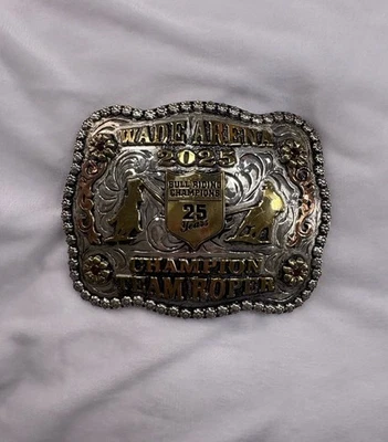 Trophy Rodeo Champion Belt Buckle Team Roper Roping Header Heeler - Image 1 of 2